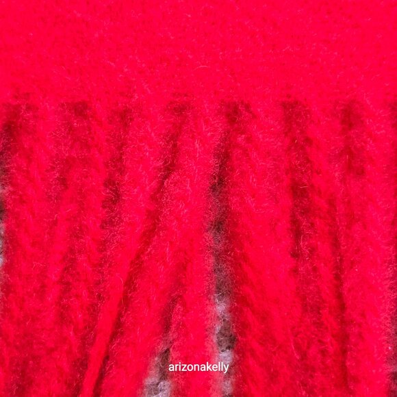Wool/Cashmere Red Scarf with Fringe Virgin Wool - Picture 8 of 13